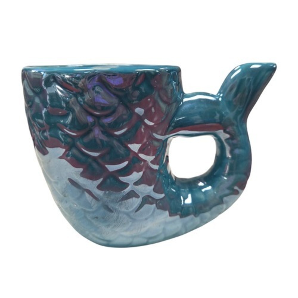 Iridescent Mermaid Tail Mug Ceramic Coffee Cup Embossed Scales